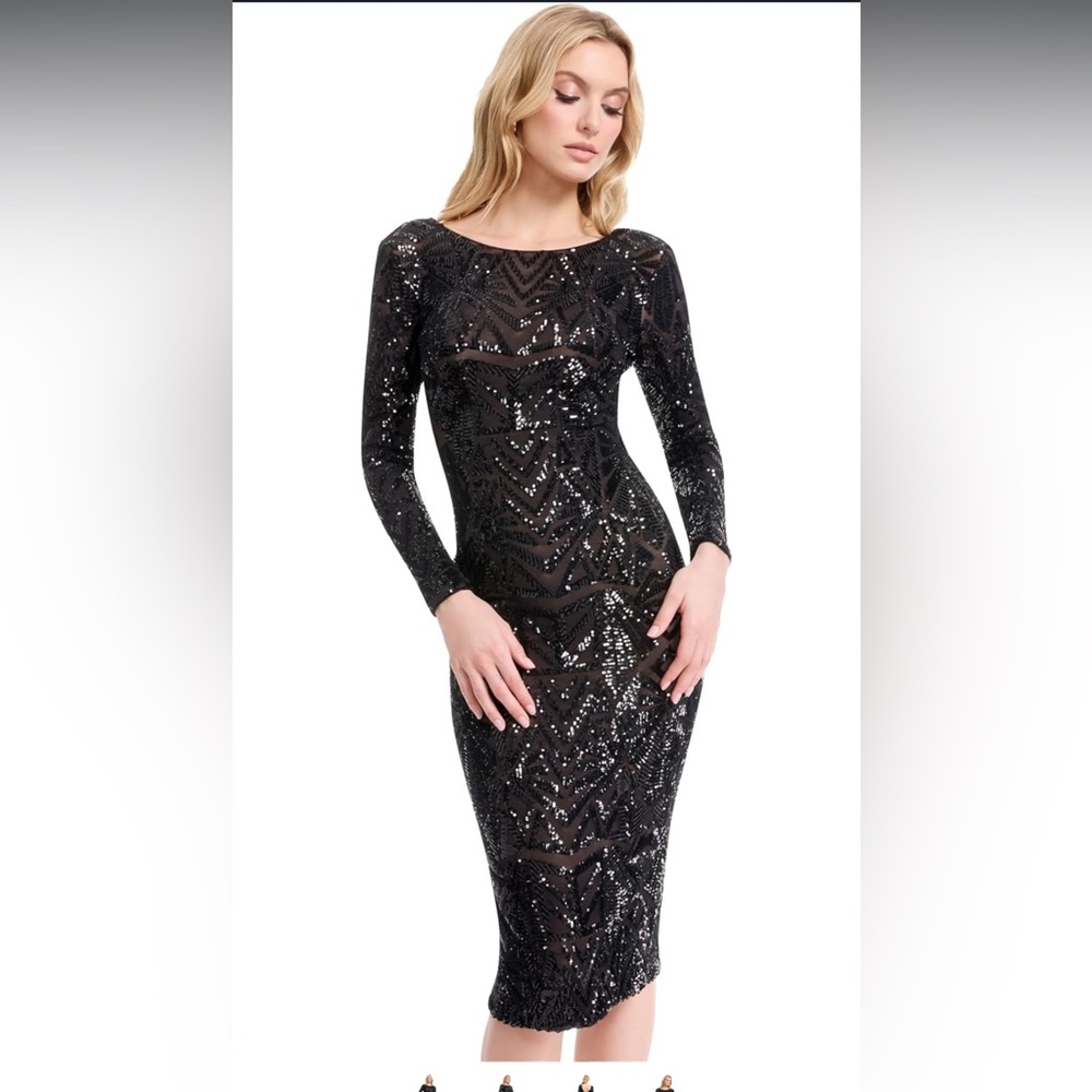 Dress the Population Black Sequin Long Sleeve Dress Medium